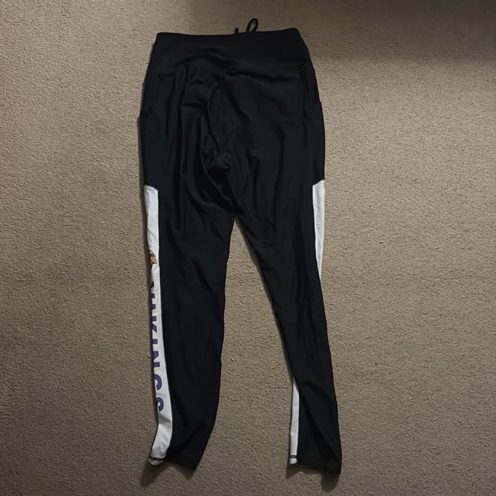 Women Black and White Leggings Minnesota Vikings by Erin Andrews